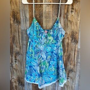 LILLY PULITZER Blue Floral Tank Top Blouse. Sz Large